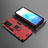 Coque Contour Silicone et Plastique Housse Etui Mat avec Magnetique Support Bague Anneau KC2 pour Vivo Y02S Rouge