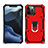 Coque Contour Silicone et Plastique Housse Etui Mat avec Magnetique Support Bague Anneau M01 pour Apple iPhone 12 Pro Rouge