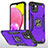 Coque Contour Silicone et Plastique Housse Etui Mat avec Magnetique Support Bague Anneau MQ1 pour Samsung Galaxy A03 Violet