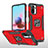 Coque Contour Silicone et Plastique Housse Etui Mat avec Magnetique Support Bague Anneau MQ1 pour Xiaomi Poco M5S Rouge