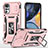 Coque Contour Silicone et Plastique Housse Etui Mat avec Magnetique Support Bague Anneau pour Motorola Moto G22 Or Rose