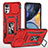 Coque Contour Silicone et Plastique Housse Etui Mat avec Magnetique Support Bague Anneau pour Motorola Moto G22 Rouge