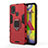 Coque Contour Silicone et Plastique Housse Etui Mat avec Magnetique Support Bague Anneau pour Samsung Galaxy M21s Rouge