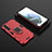 Coque Contour Silicone et Plastique Housse Etui Mat avec Magnetique Support Bague Anneau pour Samsung Galaxy S21 FE 5G Rouge