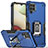 Coque Contour Silicone et Plastique Housse Etui Mat avec Magnetique Support Bague Anneau QW1 pour Samsung Galaxy M12 Bleu