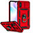 Coque Contour Silicone et Plastique Housse Etui Mat avec Magnetique Support Bague Anneau QW3 pour Xiaomi Redmi 9A Rouge