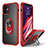 Coque Contour Silicone et Plastique Housse Etui Mat avec Magnetique Support Bague Anneau R01 pour Apple iPhone 12 Rouge