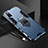 Coque Contour Silicone et Plastique Housse Etui Mat avec Magnetique Support Bague Anneau R02 pour Xiaomi Redmi Note 11 4G (2021) Bleu