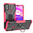 Coque Contour Silicone et Plastique Housse Etui Mat avec Magnetique Support Bague Anneau S02 pour Motorola Moto E20 Rose Rouge