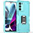 Coque Contour Silicone et Plastique Housse Etui Mat avec Magnetique Support Bague Anneau S02 pour Motorola Moto G200 5G Cyan