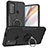 Coque Contour Silicone et Plastique Housse Etui Mat avec Magnetique Support Bague Anneau S02 pour Motorola Moto G60 Noir