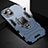 Coque Contour Silicone et Plastique Housse Etui Mat avec Magnetique Support Bague Anneau S03 pour Apple iPhone 13 Mini Bleu