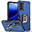 Coque Contour Silicone et Plastique Housse Etui Mat avec Magnetique Support Bague Anneau S03 pour Motorola Moto G71s 5G Bleu