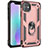 Coque Contour Silicone et Plastique Housse Etui Mat avec Magnetique Support Bague Anneau S04 pour Apple iPhone 11 Or Rose