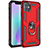 Coque Contour Silicone et Plastique Housse Etui Mat avec Magnetique Support Bague Anneau S04 pour Apple iPhone 11 Rouge