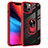 Coque Contour Silicone et Plastique Housse Etui Mat avec Magnetique Support Bague Anneau S06 pour Apple iPhone 13 Rouge