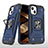 Coque Contour Silicone et Plastique Housse Etui Mat avec Magnetique Support Bague Anneau S08 pour Apple iPhone 15 Bleu