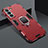 Coque Contour Silicone et Plastique Housse Etui Mat avec Magnetique Support Bague Anneau S08 pour Samsung Galaxy S21 5G Rouge