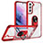 Coque Contour Silicone et Plastique Housse Etui Mat avec Magnetique Support Bague Anneau T01 pour Samsung Galaxy S21 5G Rouge