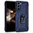 Coque Contour Silicone et Plastique Housse Etui Mat avec Magnetique Support Bague Anneau T02 pour Samsung Galaxy S24 5G Bleu