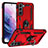 Coque Contour Silicone et Plastique Housse Etui Mat avec Magnetique Support Bague Anneau T03 pour Samsung Galaxy S21 5G Rouge