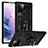 Coque Contour Silicone et Plastique Housse Etui Mat avec Magnetique Support Bague Anneau T03 pour Samsung Galaxy S22 Ultra 5G Noir
