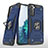 Coque Contour Silicone et Plastique Housse Etui Mat avec Magnetique Support Bague Anneau T04 pour Samsung Galaxy S21 5G Bleu