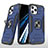 Coque Contour Silicone et Plastique Housse Etui Mat avec Magnetique Support Bague Anneau YF1 pour Apple iPhone 13 Pro Bleu