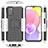 Coque Contour Silicone et Plastique Housse Etui Mat avec Support JX5 pour Samsung Galaxy M02s Argent