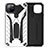 Coque Contour Silicone et Plastique Housse Etui Mat avec Support pour Apple iPhone 11 Pro Max Argent