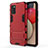 Coque Contour Silicone et Plastique Housse Etui Mat avec Support T01 pour Samsung Galaxy A02s Rouge