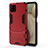 Coque Contour Silicone et Plastique Housse Etui Mat avec Support T01 pour Samsung Galaxy A12 Rouge