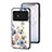 Coque Contour Silicone et Vitre Fleurs Miroir Etui Housse S01 pour Xiaomi Poco M4 5G Blanc