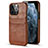 Coque Luxe Cuir Housse Etui A14 pour Apple iPhone 13 Pro Brun Clair