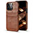 Coque Luxe Cuir Housse Etui A14 pour Apple iPhone 14 Pro Brun Clair