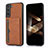 Coque Luxe Cuir Housse Etui M03T pour Samsung Galaxy S24 5G Marron