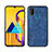 Coque Luxe Cuir Housse Etui pour Samsung Galaxy M21 Bleu