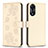 Coque Portefeuille Fleurs Livre Cuir Etui Clapet BF1 pour Oppo A58 5G Or