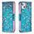 Coque Portefeuille Fleurs Livre Cuir Etui Clapet L01 pour Apple iPhone 13 Cyan