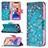 Coque Portefeuille Fleurs Livre Cuir Etui Clapet L01 pour Apple iPhone 13 Cyan Petit