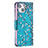 Coque Portefeuille Fleurs Livre Cuir Etui Clapet L01 pour Apple iPhone 13 Cyan Petit