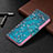 Coque Portefeuille Fleurs Livre Cuir Etui Clapet L01 pour Apple iPhone 13 Cyan Petit