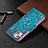 Coque Portefeuille Fleurs Livre Cuir Etui Clapet L01 pour Apple iPhone 13 Cyan Petit