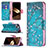 Coque Portefeuille Fleurs Livre Cuir Etui Clapet L01 pour Apple iPhone 15 Cyan Petit