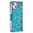 Coque Portefeuille Fleurs Livre Cuir Etui Clapet L01 pour Apple iPhone 15 Cyan Petit