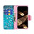 Coque Portefeuille Fleurs Livre Cuir Etui Clapet L01 pour Apple iPhone 15 Cyan Petit