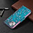 Coque Portefeuille Fleurs Livre Cuir Etui Clapet L01 pour Apple iPhone 15 Cyan Petit