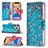 Coque Portefeuille Fleurs Livre Cuir Etui Clapet L02 pour Apple iPhone 13 Pro Max Cyan