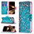 Coque Portefeuille Fleurs Livre Cuir Etui Clapet L02 pour Apple iPhone 14 Pro Cyan