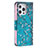 Coque Portefeuille Fleurs Livre Cuir Etui Clapet L02 pour Apple iPhone 14 Pro Max Cyan Petit